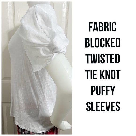 NWOT Laundry by Shelli Seagal, White Knot Tie Puffy Short Sleeved Shirt - Picture 2 of 8